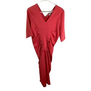 Jil Sander Red Wool and Silk Blend Ruched Dress